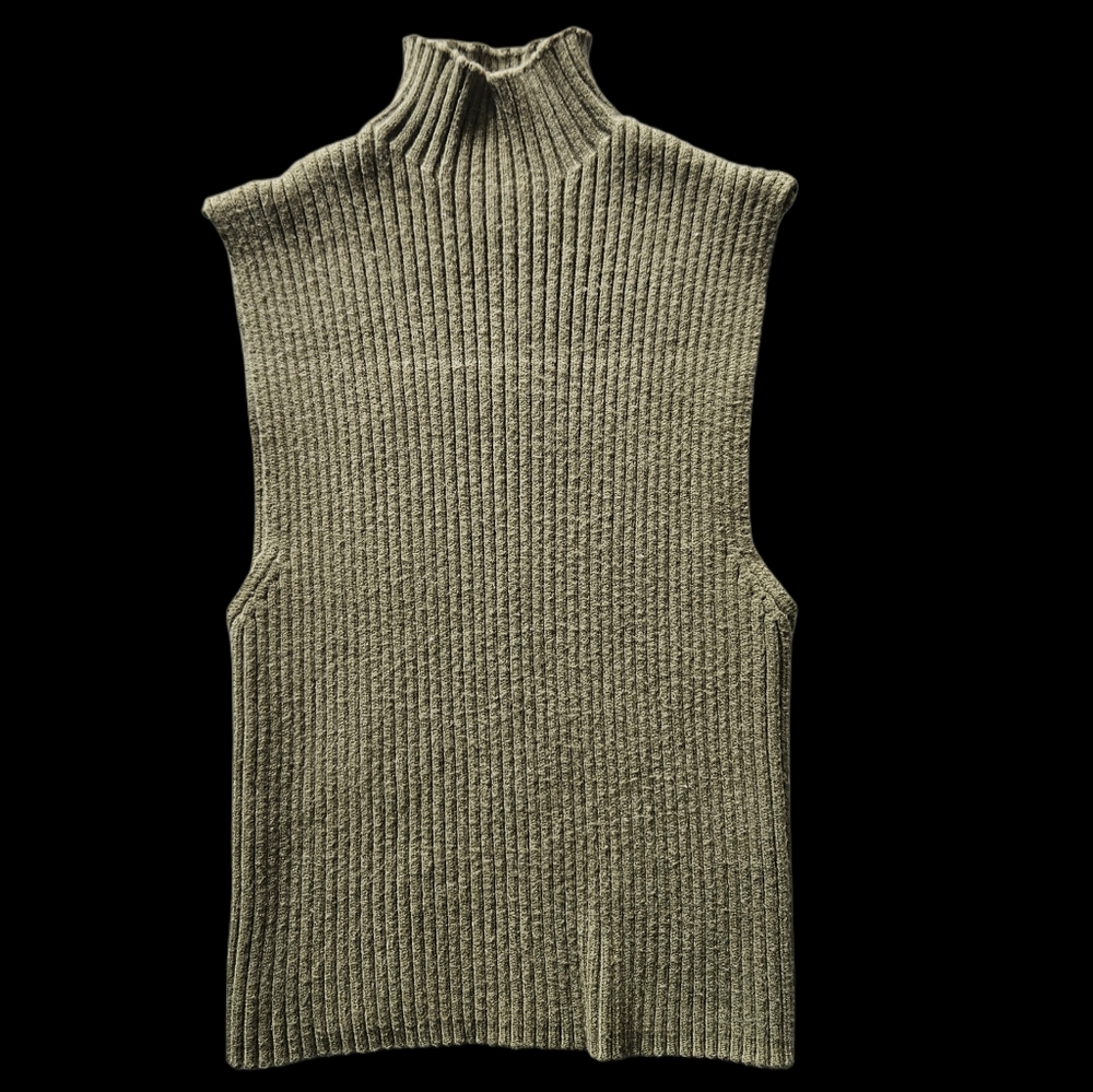 Zara Khaki Ribbed Turtleneck Sweater Vest